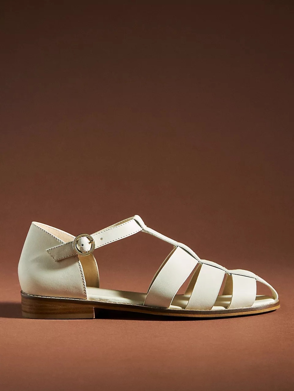 $140 Anthropologie Pilcro Maris Cream Leather T-Strap Fisherman Sandals Sz 10/41